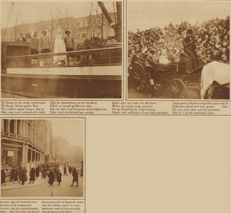 870901 Collage van 3 foto's betreffende de aankomst van Sinterklaas in Utrecht, met begeleidende gedichtjes.